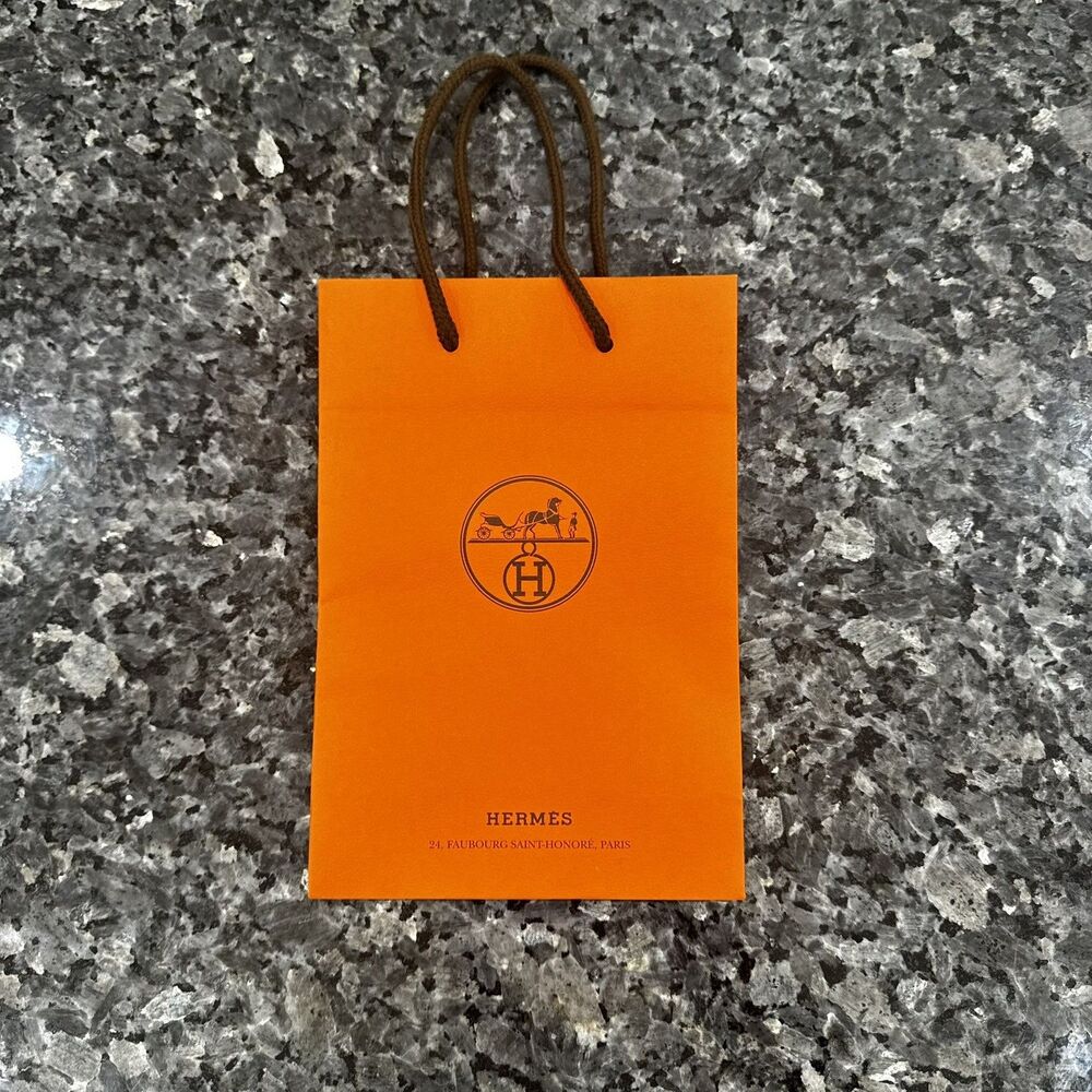 Hermes Orange Shopping Gift Brown Handles Authentic *Empty Bag* 8.5 x 6 x 3.5
